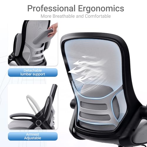 400lbs Heavy Duty Drafting Chair 5" Thickened Seat Office Chair with Flip-Up Armrests Tall Ergonomic Computer Chair with Lumbar Support and Adjustable Footrest Ring Standing Desk Chair(Grey) - color: Dark Drey