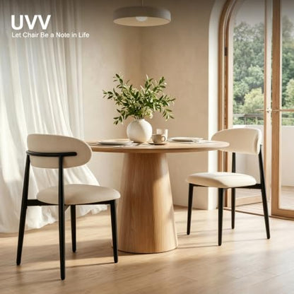 UVV Dining Chairs Set of 4, Metal Kitchen Chairs with Modern Fabric Upholstered for Dining Room, Beige - color: Beige Seat / Black Legs