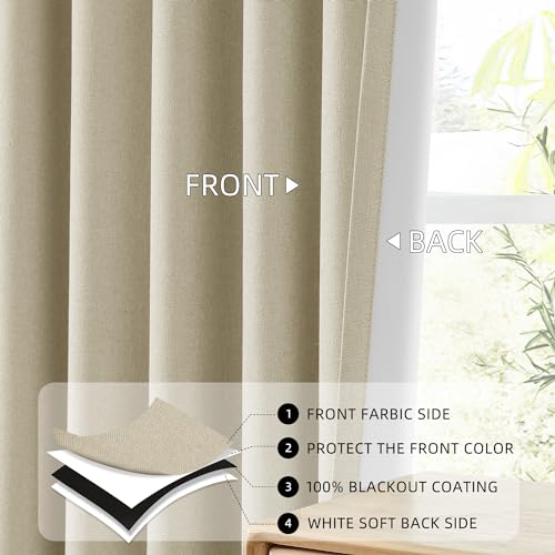 ChrisDowa Tan Blackout Curtains 45 Inches Long 2 Panels for Bedroom | Room Darkening,Light Blocking,Thermal Insulated,Faux Linen,Farmhouse,Grommet,Window Treatment,Drapes,Living Room,52x45 - color: Tan, size: 52"W x 45"L (Pack of 2)