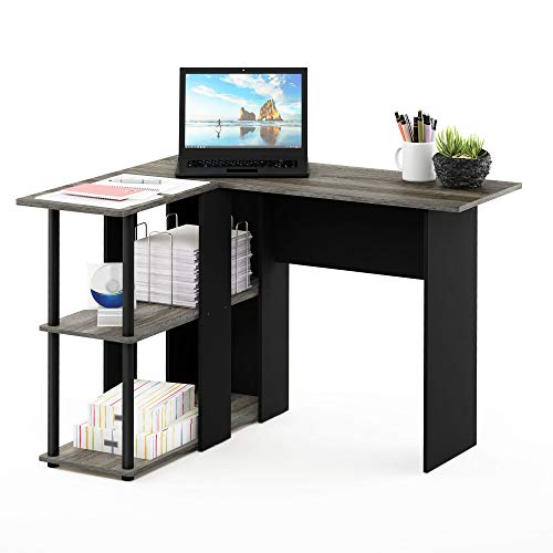 Furinno Abbott L-Shape Computer Desk with Bookshelf, French Oak Grey/Black | Bookshelf, Computer Desk, Office Desk, for Home Office, Bedroom - color: French Oak Grey/Black, style: Plastic Poles