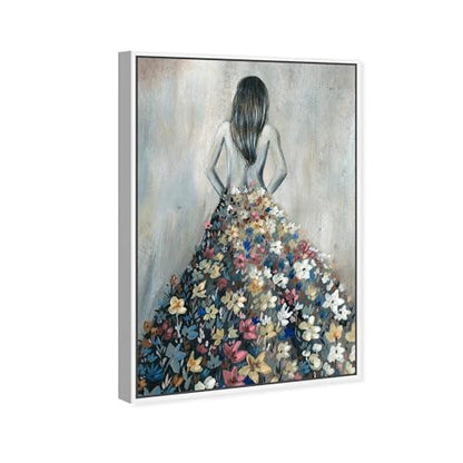 Oliver Gal Girl with Flower Thoughts Canvas Print Wall Art for Living Room, Bedroom, and Bathroom, 10" x 15", White Floater Frame - color: White Floater Frame, size: 15"L x 10"W