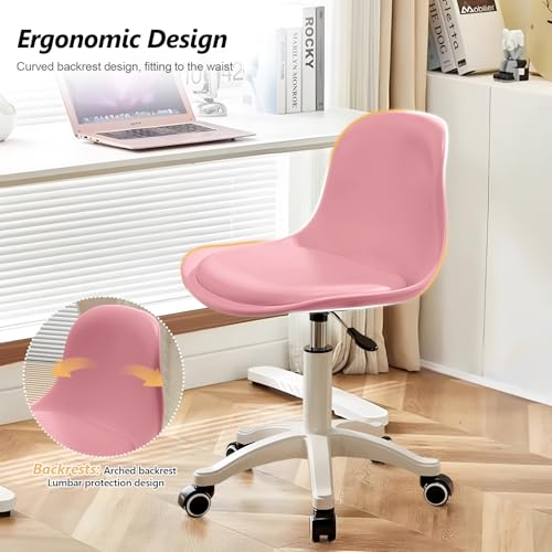 Small Desk Chair Cute, Swivel Armless Task Chair with Soft Padded Cushion, Height Adjustable Home Office Desk Chair with Back for Adult, Study Room, Office - color: Pink, size: M-Set of 2