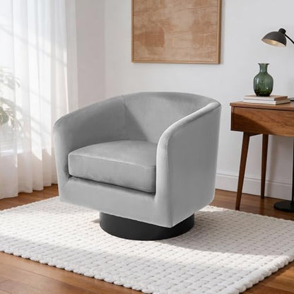 Swivel Barrel Accent Chair, Comfy Reading Armchair, Medium Gray, Set of 1 | Club Chairs for Adults, Low-Back Design, Modern Round Style, Solid Wood Frame & Metal Swivel Base, For Living Room & Bedroom - color: Medium Gray