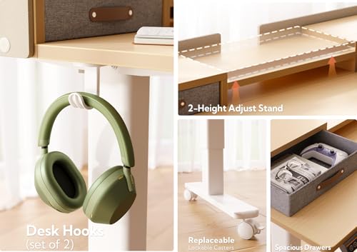 Claiks Standing Desk with Drawers, Adjustable Stand Up Electric Small Standing Desk Adjustable Height with Storage Shelf and Splice Board, 40 Inch, Natural - color: Nature, size: 39.4×23.6