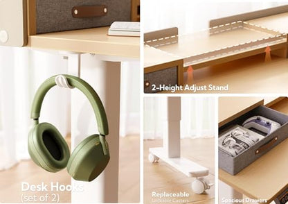 Claiks Standing Desk with Drawers, Adjustable Stand Up Electric Small Standing Desk Adjustable Height with Storage Shelf and Splice Board, 40 Inch, Natural - color: Nature, size: 39.4×23.6