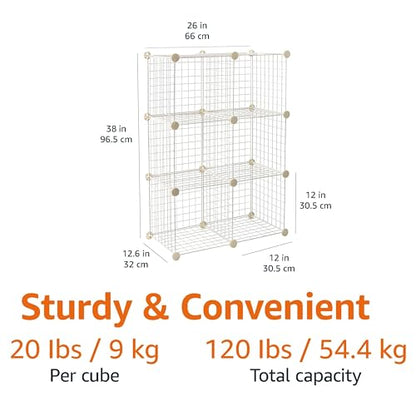 Amazon Basics Cube Wire Grid, 6-Cube, 12 x 12-Inches, White | Stackable, Storage Shelves - color: White