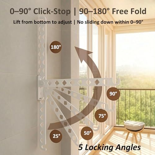 Wall Mounted Drying Rack, 8-Hole Clothes Rack Laundry Room, White | 8 Hanger Holes, No-Slide Design, Click-Stop Hinge 4 Angles, Rustproof Steel, Folds Flat 3.5cm, for Bathroom Balcony RV - size: 14 Inches - 2 Packs