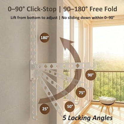 Wall Mounted Drying Rack, 8-Hole Clothes Rack Laundry Room, White | 8 Hanger Holes, No-Slide Design, Click-Stop Hinge 4 Angles, Rustproof Steel, Folds Flat 3.5cm, for Bathroom Balcony RV - size: 14 Inches - 2 Packs