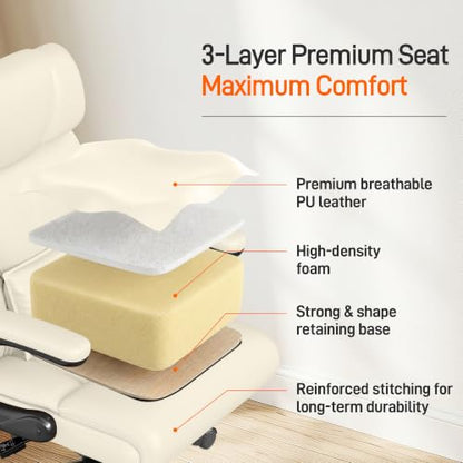 Office Chair, Executive Mid-Back Computer Desk Chair with Flip-up Armrests | 300 Lbs Ergonomic Leather Swivel PC Chair with Rock Function for Working Studying (Creamy White) - color: Creamy White