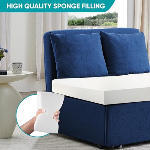 BALUS 43" W Twin Size Sleeper Couch Bed Pull Out Sofa with Pullout Beds, 2 in 1 Convertible Linen Single Sleepers Sofas Chair with Foldable Mattress and Pillows for Small Space Apartment, Blue - color: Blue, size: Twin