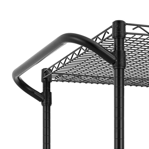 Finnhomy 3 Tier Heavy Duty Commercial Grade Utility Cart, Wire Rolling Cart with Handle Bar, Steel Service Cart with Wheels, Kitchen Carts on Wheels, Metal Cart Shelf Size 24" D x 36" W, NSF, Black - size: 36"L x 24"W x 35.4"H-3 Tier, style: Black Cart