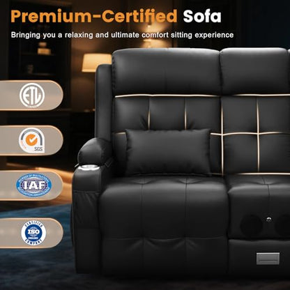 Home Theater Seating, Power Loveseat Recliner Sofa with Massage & Heat | Wall Hugger Reclining Loveseat with USB, RV Couch with LED Lights, Flip Backrest, Cup Holders for Movie Theater, Gaming Room - color: Black, size: 72" - 2 Seats