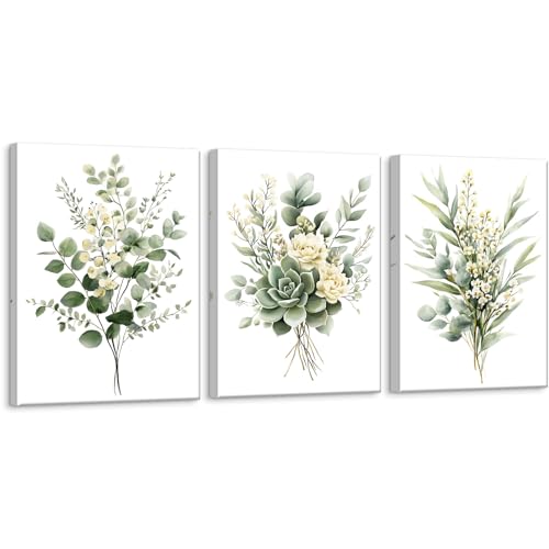 Zessonic Sage Green Botanical Modern Watercolor Wall Art, 12"x16"x3 Framed | Watercolor Framed Canvas Prints Modern Green Plant White Floral Decor for Bedroom Living Room Bathroom Nursery,Ready to Hang - color: Sage Green, size: 12" x 16"x3