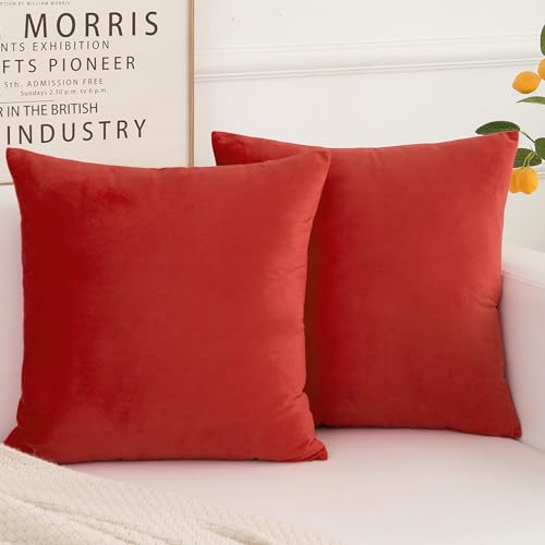 Velvet Decorative Throw Pillow Covers, Soft Square Cushion Case Home Decor for Living Room Couch Bed Sofa, Set of 2 Pack, Red, 16x16 Inch - color: Red, size: 16" x 16" (Pack of 2)