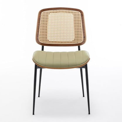 LUNLING Dining Room Chairs Set of 4 Mid Century Modern Retro Green Faux Leather Kitchen Chair with Walnut Bentwood Upholstered Seat Metal Legs Chair for Kitchen Dining Room Chairs(LightGreen) - color: Green2, size: Set of 4