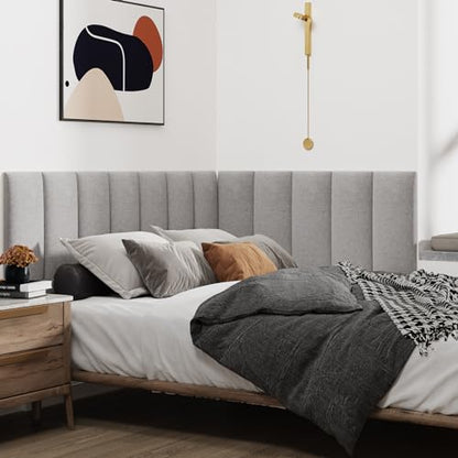 IFNOW Upholstered Wall Mounted Headboard, 3D Soundproof Wall Panels Peel and Stick for King Size, Reusable and Removable Tufted Bed Headboard in Medium Grey (12 Panels, 10" x 24") - color: Fabric-medium Gray, size: King