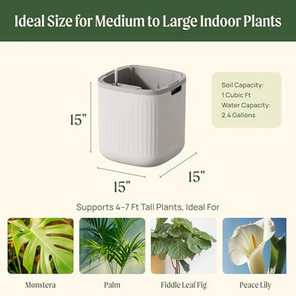 15 Inch Self-Watering Planter for Indoor Plants – Large Modern Plant Pot with Built-In Water Reservoir, Ideal for Monstera, Fiddle Leaf Fig, Palms & Peace Lily, Without Trellis (1, Cream White) - color: Cream White