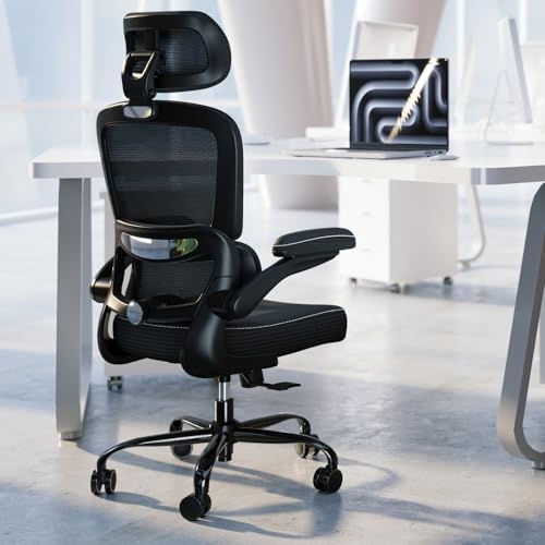 TRALT Ergonomic Office Chair Desk Chair with Adjustable Lumbar Support | Home Office Desk Chairs with Flip-up Armrests & 3D Headrest - Mesh Gaming Chair for Adults, 330lbs, PU Leather (Black, 6) - color: Black, size: Pack of 6
