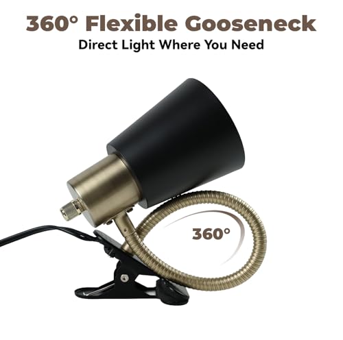 Desk lamp Eye-Caring Table Lamps, 360°Rotation Gooseneck Clip on Lamp Reading Light, Portable Reading Book Light, Clamp Light, Study Desk Lamps for Bedroom and Office Home Lighting (Black and Gold) - color: Black and Gold