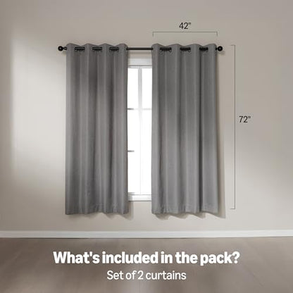 Amazon Basics Faux Linen Blackout Curtains for Bedroom and Living Room, 2-Piece Set with Grommets, 42" W x 72" L, Grey - color: Grey, size: 42"W x 72"L (Pack of 2)