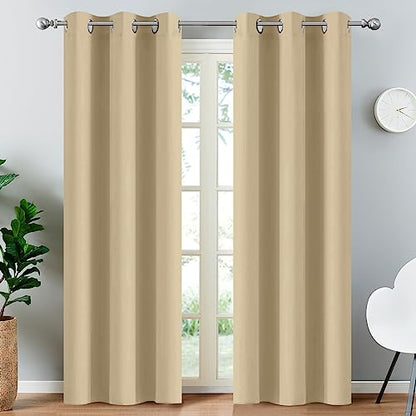 Yakamok Thermal Insulated Grommet Blackout Draperies/Drapes for Bedroom Window,Room Darkening Curtain Panels (2 Panels, W38 x L84 -Inch, Beige) | 2 panels,room darkening,thermal insulated,noise reducing,privacy protection,grommet window treatment,living r
