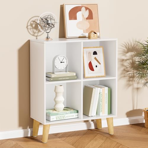 4 Cube Storage Organizer with Legs, 2 Tier Cube Low Bookcase Freestanding Storage Display Organizer for Home Office, Four-Cubes Open Shelf Short Bookshelf (White, 4 Cube) - color: White, size: 4 Cube