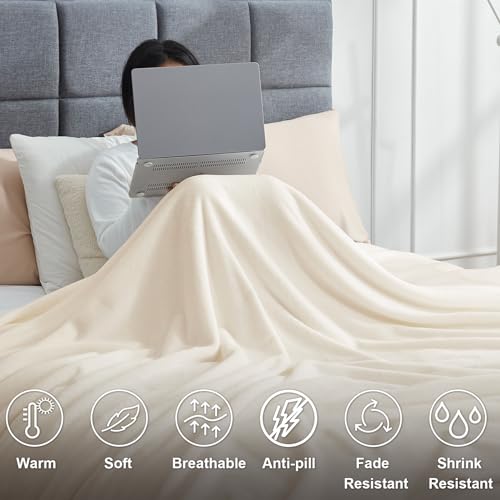 Hansleep Full Beige Fleece Blanket, Soft Flannel Bed Blanket | Fuzzy Cozy Blanket 84x90 Inches, Multi-use for Bed, Sofa, Couch, Travel, Camping, All Season Warm Lightweight Cover - color: Beige, size: Full (84x90 Inches)