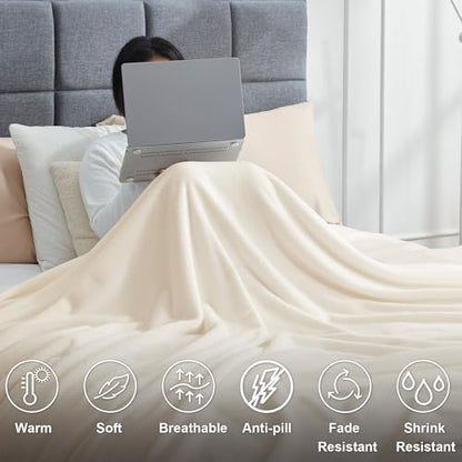 Hansleep Full Beige Fleece Blanket, Soft Flannel Bed Blanket | Fuzzy Cozy Blanket 84x90 Inches, Multi-use for Bed, Sofa, Couch, Travel, Camping, All Season Warm Lightweight Cover - color: Beige, size: Full (84x90 Inches)