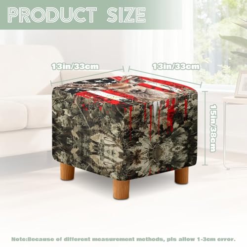 Elk Camo American Flag Print Ottoman Cover Square, Folding Storage Ottoman Slipcovers with Elastic Band, Stretch Cube Footrest Foot Stool Covers Protector - color: Elk Camo American Flag