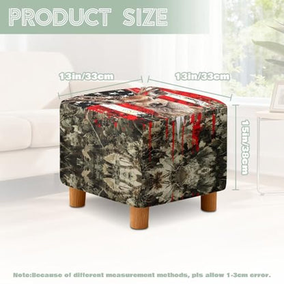 Elk Camo American Flag Print Ottoman Cover Square, Folding Storage Ottoman Slipcovers with Elastic Band, Stretch Cube Footrest Foot Stool Covers Protector - color: Elk Camo American Flag