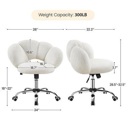 Yaheetech White Petal Boucle Makeup Vanity Desk Chair with Wheels, Swivel | Soft foam-padded boucle fabric fits vanity, bedroom, office or sewing desks; adjustable height, swivel wheels, fast assembly. - color: White