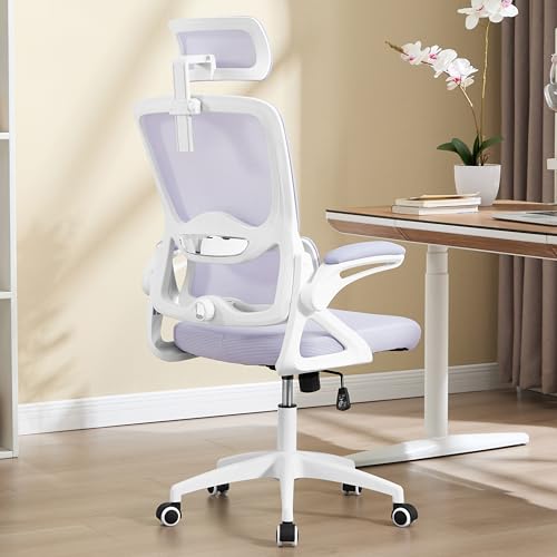 Ergonomic Office Chair,Mesh Office Chair with Lumbar Support,High Back Desk Chair with Flip-up Arms,400 lbs Big and Tall Computer Chair with Headrest,Comfy Desk Chairs (Lavender) - color: Lavender