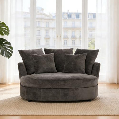 Chifee & Vingol 55" W Oversized Accent Barrel Chair Large Round Chair Extra Large Armchair with 5 Pillows for Living Room,Bedroom,Home Theater,Chenille,Charcoal - color: 55"- Charcoal