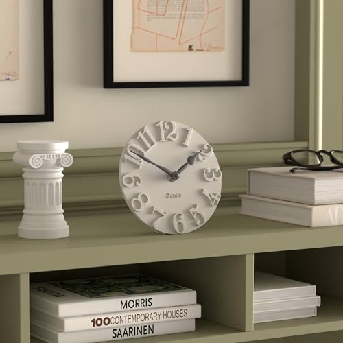 JONES CLOCKS® Hampstead Desk Clock | Freestanding | Pale Gray | Elegant Raised Moulded Numerals | Ideal for Shelf, Mantel, Living Room, Home Office or Bedside - color: Cloud Grey