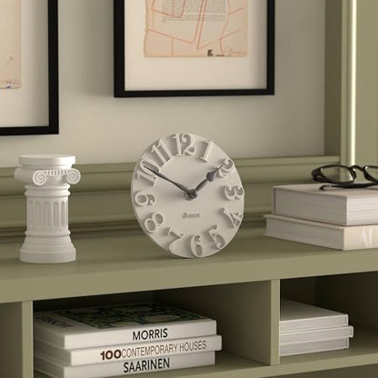 JONES CLOCKS® Hampstead Desk Clock | Freestanding | Pale Gray | Elegant Raised Moulded Numerals | Ideal for Shelf, Mantel, Living Room, Home Office or Bedside - color: Cloud Grey