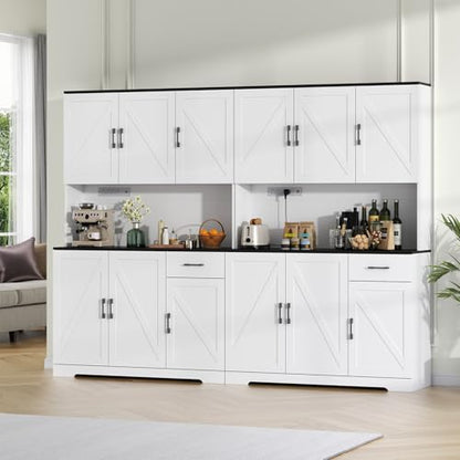 Gyfimoie 71’’ Farmhouse Kitchen Pantry Cabinet, Tall Storage Cabinet with Power Outlet, Freestanding Hutch with Drawer, 4 Adjustable Shelf & 6 Doors for Kitchen Living Room (White) - color: White