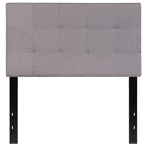 Quilted Tufted Twin Size Headboard in Light Gray Fabric - color: Light Gray, size: Twin