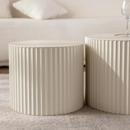 Nesting Coffee Table Set of 2, Round Wood Coffee Table and End Table Sets, Modern Double Circle Modular Accent Center Tea Table for Living Room Bedroom, （Beige + Cream, 27.56" & 19.69" - color: 27.56" & 19.7"-beige
