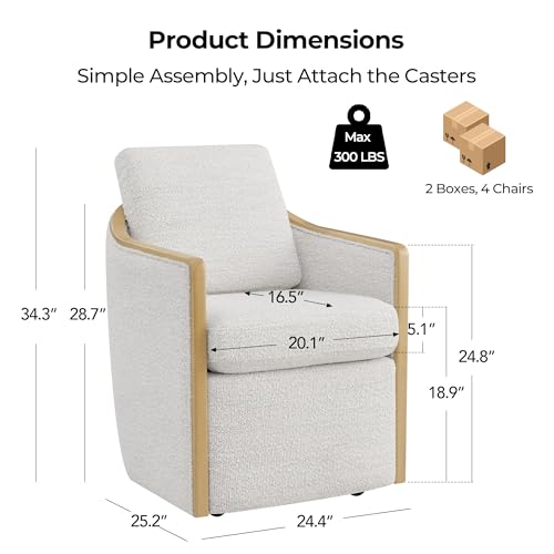 CHITA Upholstered Dining Chairs Set of 4 with Hidden Casters, Pearl | Fully Assembled Modern Dining Chair with Backrest & Wood Armrest, Chenille Barrel Chairs for Dining Room, Kitchen Chairs - color: Pearl, size: set of 4