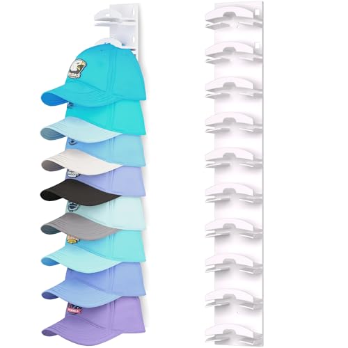 Hat Organizer for Baseball Caps, Hat Rack for Wall with Strong Adhesive Hold up to 10 Hats, Hat Hanger Holder Display for Door Closet, Cap Organizer Storage Multilayer Two Mounting Option(White) - color: White, style: 1pcs
