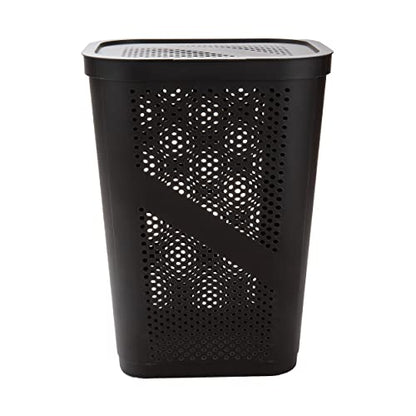 Mind Reader Slim Laundry Hamper with Lid, 60L Clothes Basket, Ventilated Plastic, Brown - color: Brown, size: Single