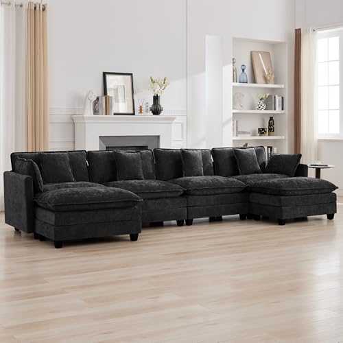 147'' Modualr Sectional Cloud Deep Seat Couch, Oversized Chenille U Shaped Sectional Sofa for Living Room Set, Comfy Upholstered Modular Sectional Sofa Couch with 2 Movable Ottoman, Dark Grey - color: Dark Grey, size: 147'' U Shape