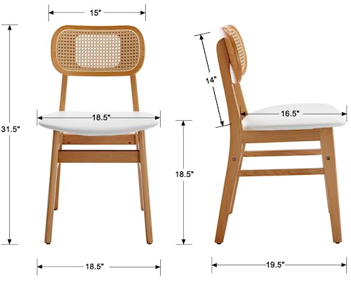EALSON Rattan Dining Chairs Set of 2 Leather Upholstered Dining Room Chairs Mid Century Modern Wood Kitchen Chairs Farmhouse Armless Side Chairs for Dining Room/Kitchen, White - color: Leather White, size: 2PCS
