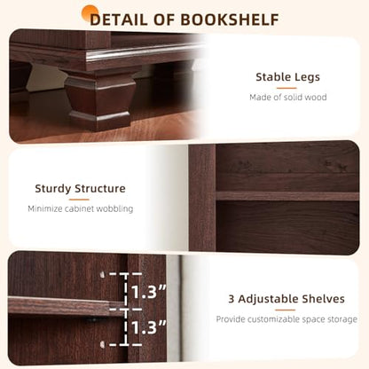 70" Tall Narrow Book Shelf, 5-tire Bookshelf with Adjustable Shelves & Solid Wood Legs, Farmhouse Freestanding Bookcase with Open Storage, Wood Book Case for Office, Living Room, Walnut - color: Walnut
