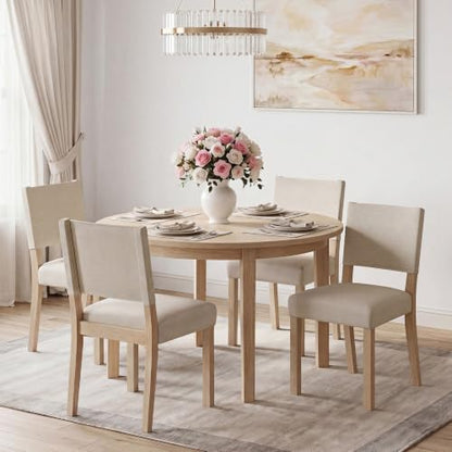 Giantex Set of 2 Upholstered Dining Chairs with Linen Fabric Seat | Kitchen Chairs with Solid Rubber Wood Legs & Backrest, Modern Accent Side Chairs for Living Room, Kitchen, Home Office