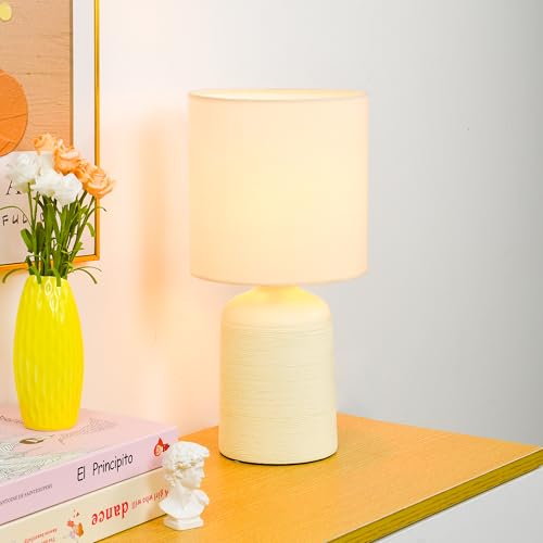 Maye Small Ceramic Table Lamp for Living Room and Bedroom,Modern Kids Night Table Lamp,Φ6.3×H13IN,Bulb Excluded,Cream - color: Cream
