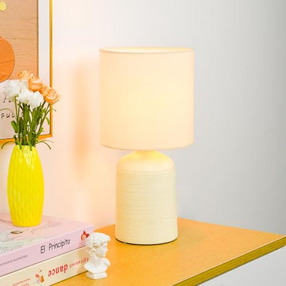 Maye Small Ceramic Table Lamp for Living Room and Bedroom,Modern Kids Night Table Lamp,Φ6.3×H13IN,Bulb Excluded,Cream - color: Cream