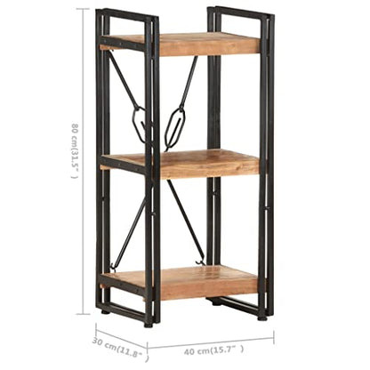 3-Tier Industrial Bookcase, Solid Acacia Wood Bookshelf with Powder-Coated Steel Frame, Rustic Storage Organizer Display Stand for Study or Home Office, 11.8 x 15.7 x 31.5 in