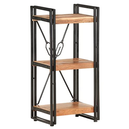 3-Tier Industrial Bookcase, Solid Acacia Wood Bookshelf with Powder-Coated Steel Frame, Rustic Storage Organizer Display Stand for Study or Home Office, 11.8 x 15.7 x 31.5 in