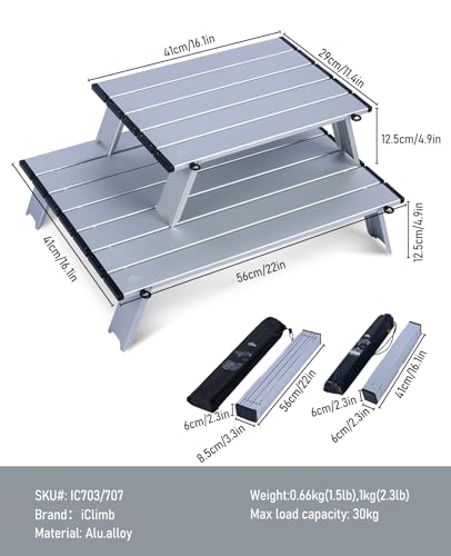 Ultralight Compact Mini Folding Alu. Table (Silver - S) | with Carry Bag, for Camping Backpacking Hiking Beach Picnic - color: Silver, size: Small